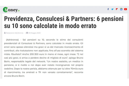 Previdenza, Consulcesi & Partners: 6 pensioni su 10 sono calcolate in modo errato